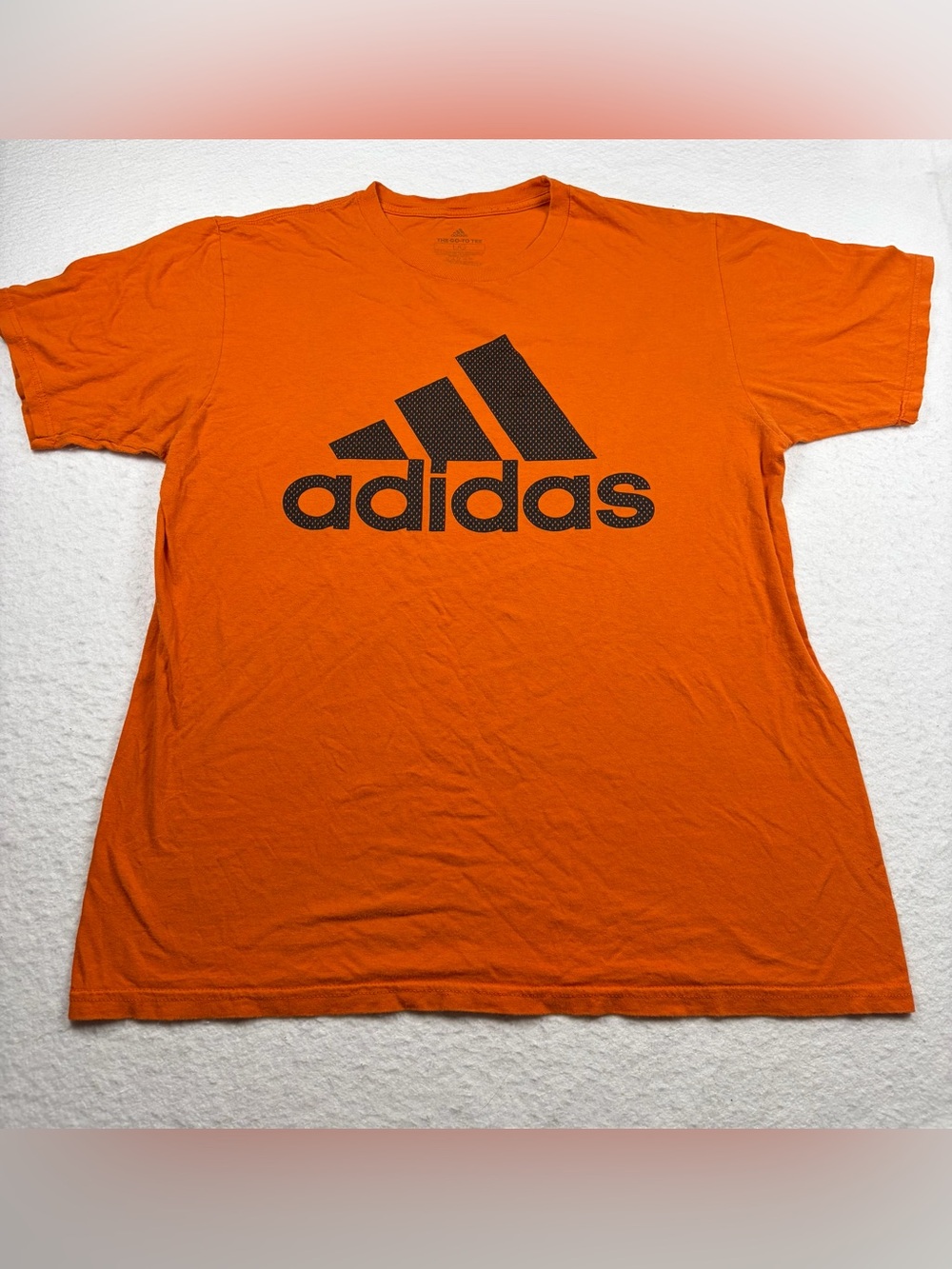 Adidas T-Shirt Orange Big Spellout Logo Gym Workout Athleisure VTG Style L